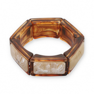 Bracelets en r&eacute;sine hexagone Transparent marron ambre-blanc cass&eacute;-beige