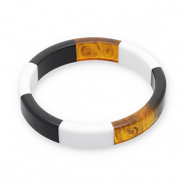 Bracelets jonc en r&eacute;sine Transparent marron ambre-blanc-noir