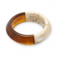 Bracelets jonc en r&eacute;sine Transparent marron ambre-blanc cass&eacute;-beige