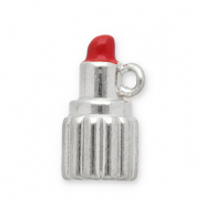Breloques en acier Inox rouge à lèvres Argenté-rouge