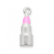 Breloques en acier Inox rouge à lèvres Argenté-rose