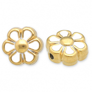 Perles en acier Inox fleur Doré-blanc