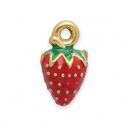 Breloques en acier Inox fraise Doré-rouge-vert