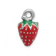 Breloques en acier Inox fraise Argenté-rouge-vert