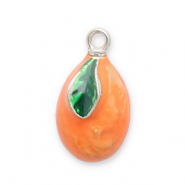 Breloques en acier Inox kumquat Argenté-orange-vert