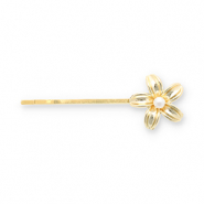 Accessoires pour cheveux epingle à cheveux fleur avec imitations perle Doré-blanc