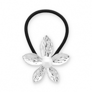 Accessoires pour cheveux &eacute;lastique &agrave; cheveux avec m&eacute;tal fleur avec imitations perle Argent&eacute;-noir-blanc
