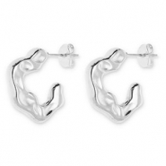 Boucles d'oreilles / puces en acier Inox irr&eacute;gulier Argent&eacute;