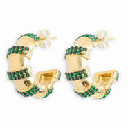 Boucles d'oreilles / puces en acier Inox avec strass Dor&eacute;-vert fonce