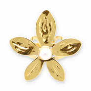Bagues en acier Inox fleur avec perle Doré-blanc