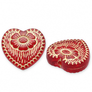Perles acryliques cœur avec fleur Rouge-doré