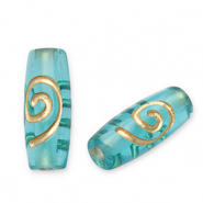 Perles acryliques tube Bleu sarcelle-doré
