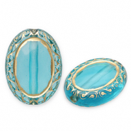 Perles acryliques ovale Bleu sarcelle-doré