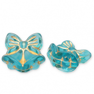 Perles acryliques nœud avec cloches de Noël Bleu sarcelle-doré
