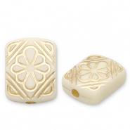 Perles acryliques rectangle avec fleur Blanc cassé-doré