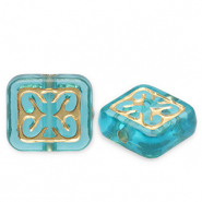 Perles acryliques rectangle Bleu sarcelle-doré