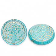 Perles acryliques disque Bleu sarcelle-doré