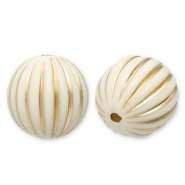 Perles acryliques 16 mm rond avec lignes Blanc cassé-doré