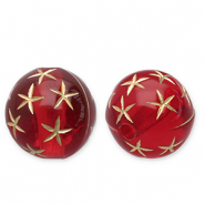 Perles acryliques 12 mm rond avec étoiles Rouge-doré