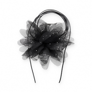 Ras de cou fleur en organza avec strass Noir-argenté