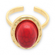 Bagues en acier Inox avec imitation de pierre naturelle Doré-rouge