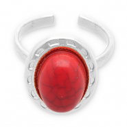Bagues en acier Inox avec imitation de pierre naturelle Argenté-rouge