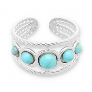 Bagues en acier Inox avec imitation de pierre naturelle Argent&eacute;-turquoise