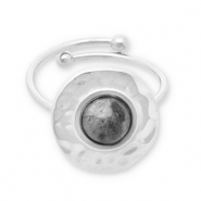 Bagues en acier Inox avec pierre naturelle Argenté-gris foncé