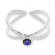 Bagues en acier Inox avec pierre naturelle Argent&eacute;-bleu fonc&eacute;