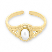 Bagues en acier Inox perles Dor&eacute;-blanc