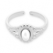 Bagues en acier Inox perles Argent&eacute;-blanc