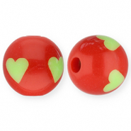 Perles acryliques 12 mm avec cœur Rouge-vert clair