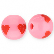 Perles acryliques 12 mm avec cœur Rose-rouge