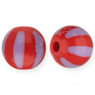 Perles acryliques 12 mm avec rayées Rouge-lilas