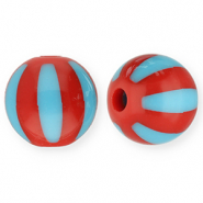 Perles acryliques 12 mm avec rayées Rouge-bleu clair