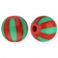 Perles acryliques 12 mm avec rayées Rouge-vert