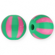 Perles acryliques 12 mm avec rayées Vert-rose