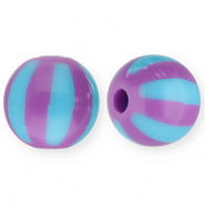 Perles acryliques 12 mm avec rayées Violet-bleu clair