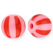 Perles acryliques 12 mm avec rayées Rose-rouge