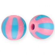 Perles acryliques 12 mm avec rayées Rose-bleu clair
