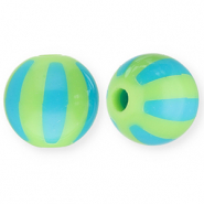 Perles acryliques 12 mm avec rayées Vert clair-bleu clair