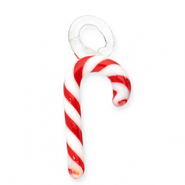 Breloques en verre canne sucre Rouge-blanc