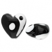 Perles en verre Yin & Yang cœur Noir-blanc