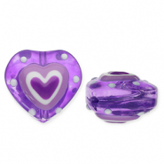 Perles en verre cœur Violet-blanc