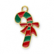 Breloques en acier Inox canne à sucre avec nœud Doré-rouge-vert