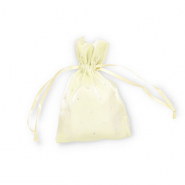 Sachet &agrave; bijoux en satin avec strass Jaune vanille-argent&eacute;