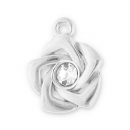 Breloques en acier Inox rose avec strass Argenté-transparent