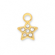 Breloques en acier Inox étoile avec strass Doré-transparent