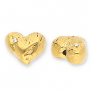 Perles en acier Inox coeur avec strass Doré-transparent
