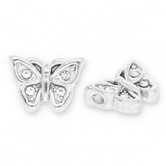 Perles en acier Inox papillon avec strass Argenté-transparent